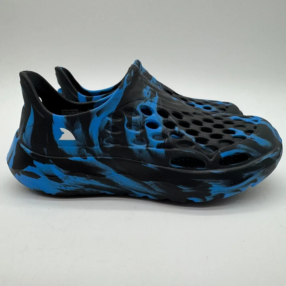 Shark Youth Water Shoes Blue Black Camo Slip On Drainage Shoes Size 13